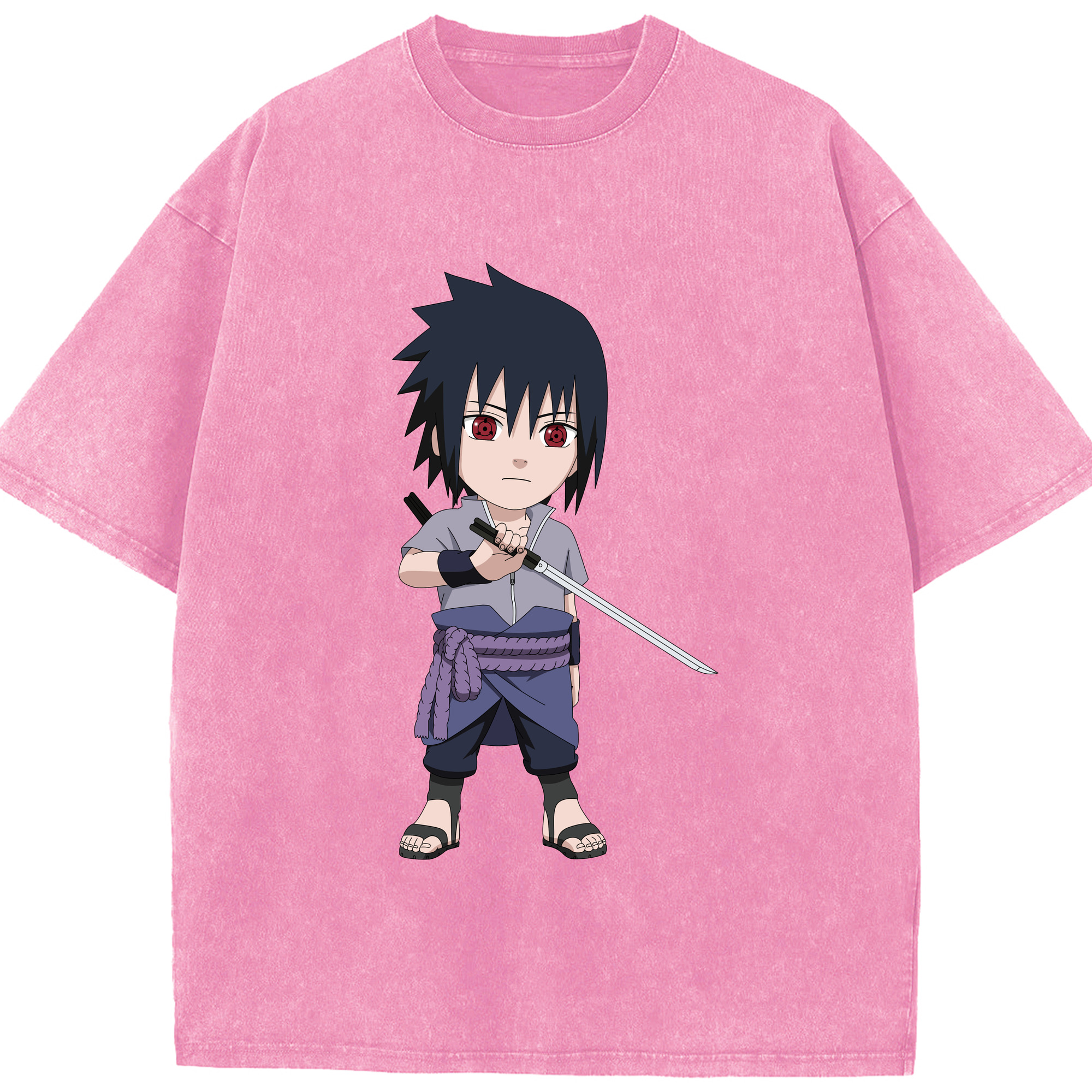 （画像用） NARUTO -ナルト- うちは サスケ Uchiha Sasuke 綿100% ヴィンテージ風 半袖Tシャツ（フロントプリント）